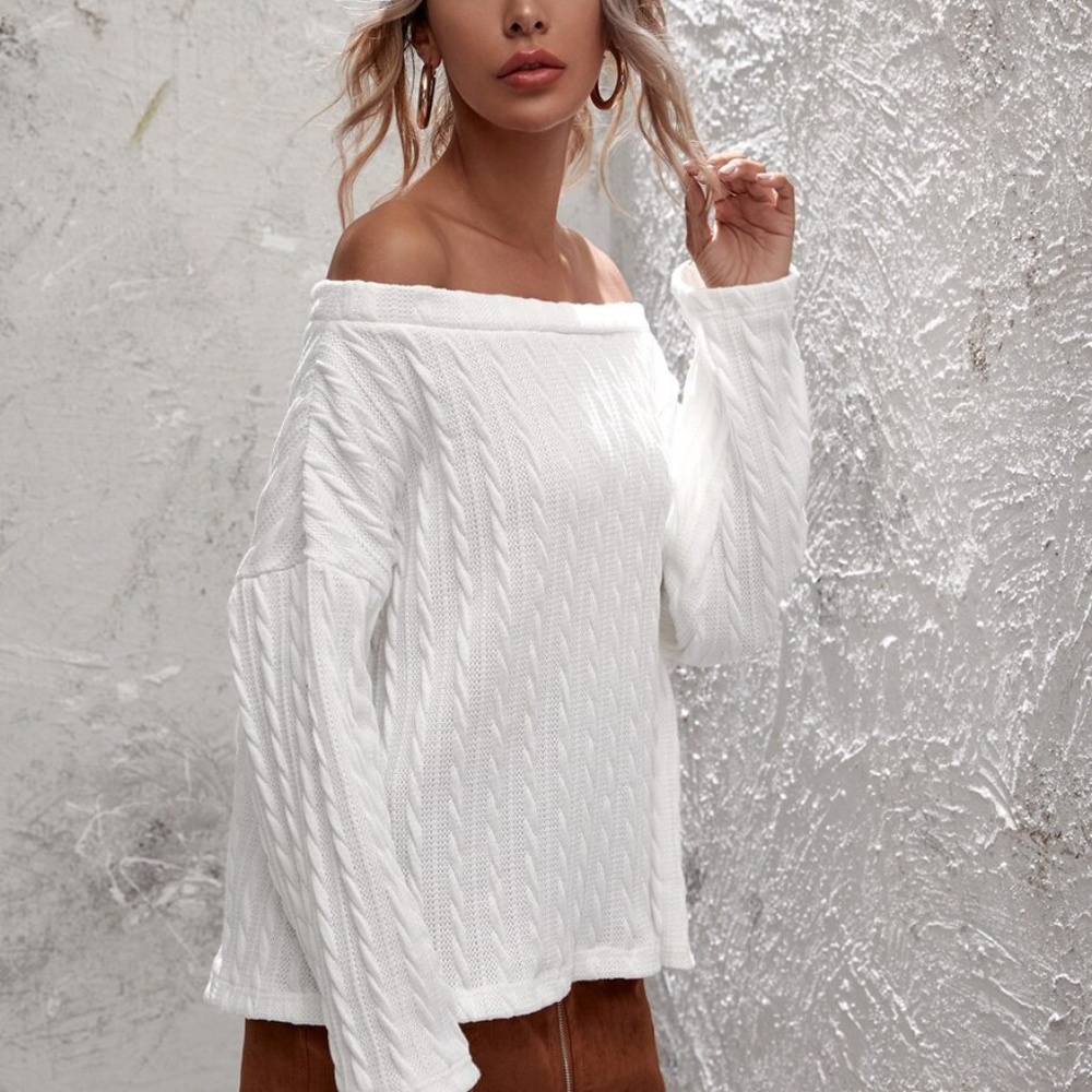 oversized off shoulder textured long sleeve -CHAR - Picture 9 of 15